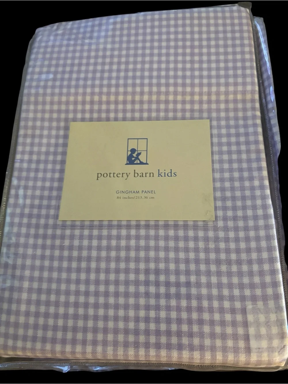Two Pottery Barn Kids Purple Gingham Curtain Panels Including 2 Matching Holders